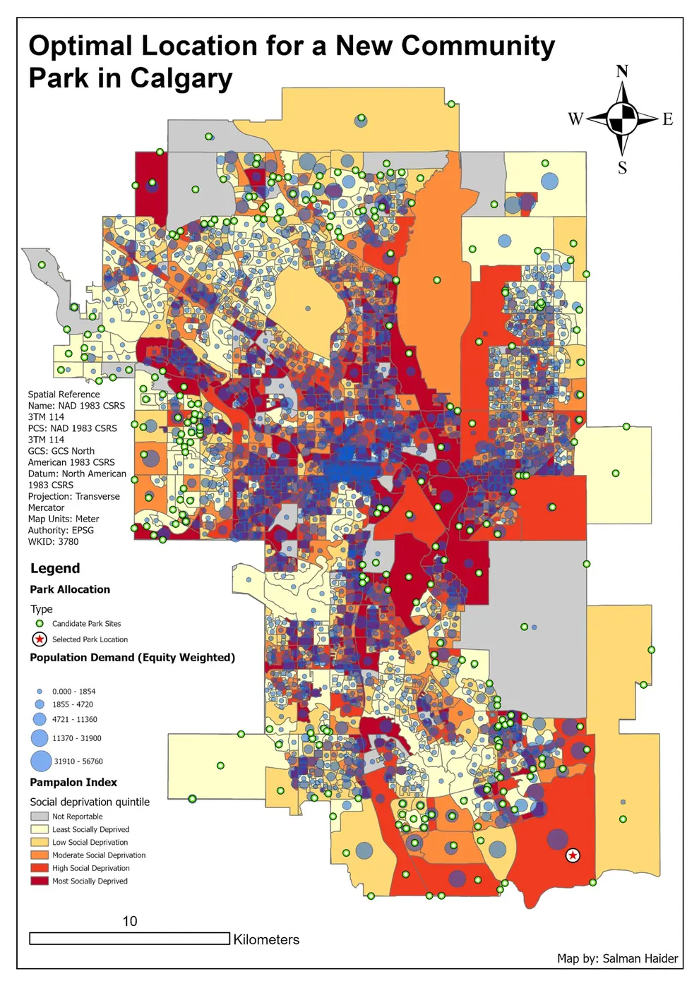 Equity-weighted candidate location for a new community park in Calgary