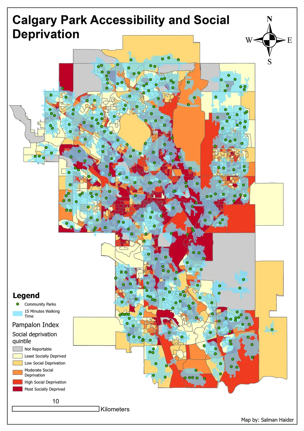 Calgary park accessibility and social deprivation map