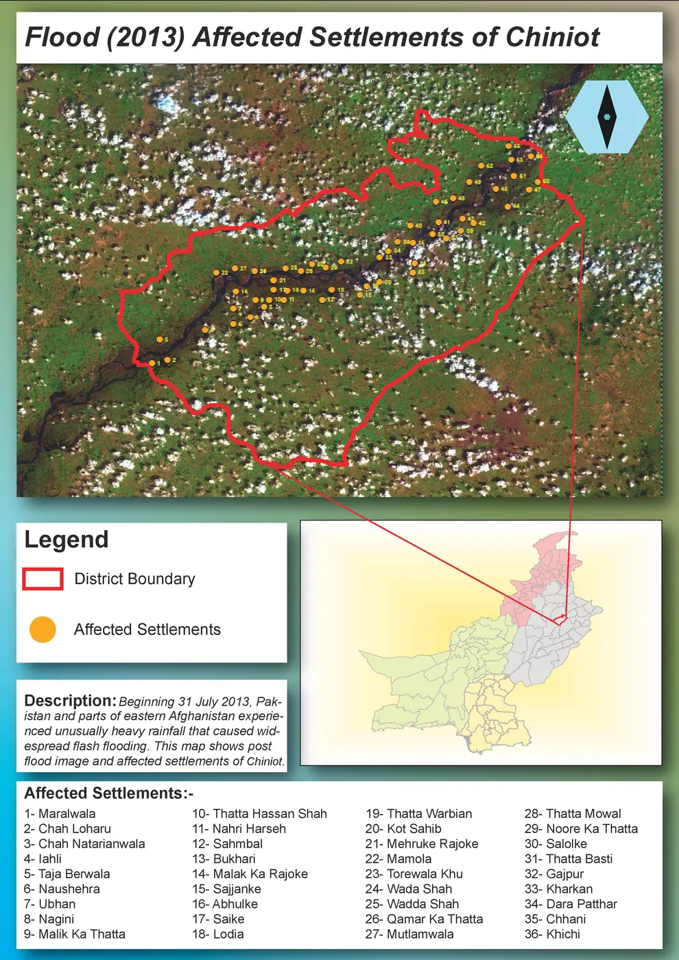 Flood-affected settlements of Chiniot map