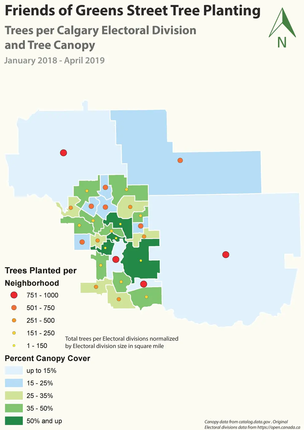 Calgary tree canopy and planting activity map