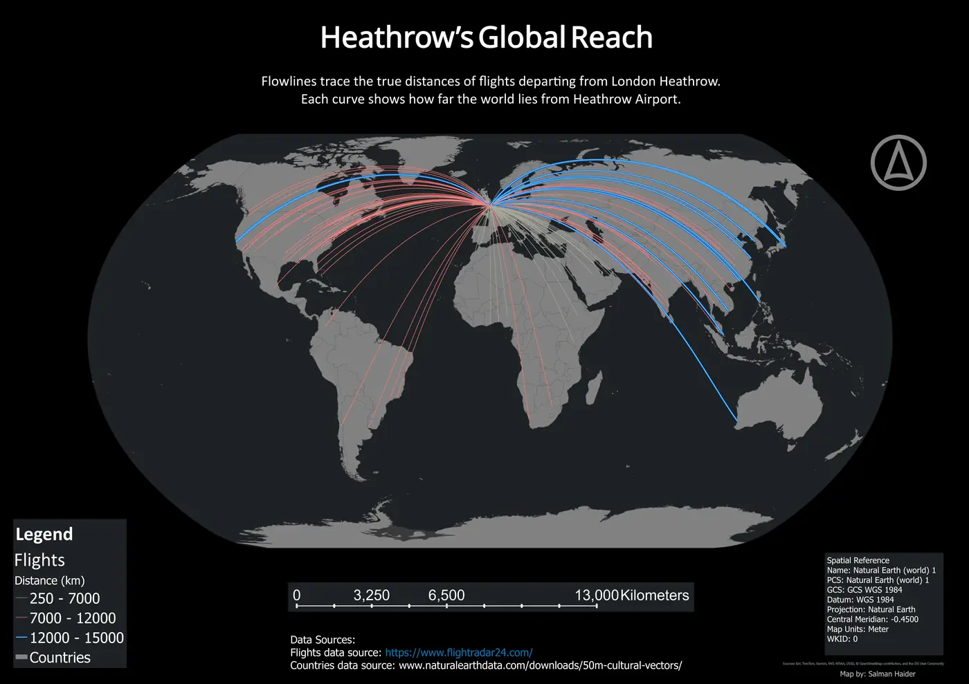 Global flight connections from Heathrow