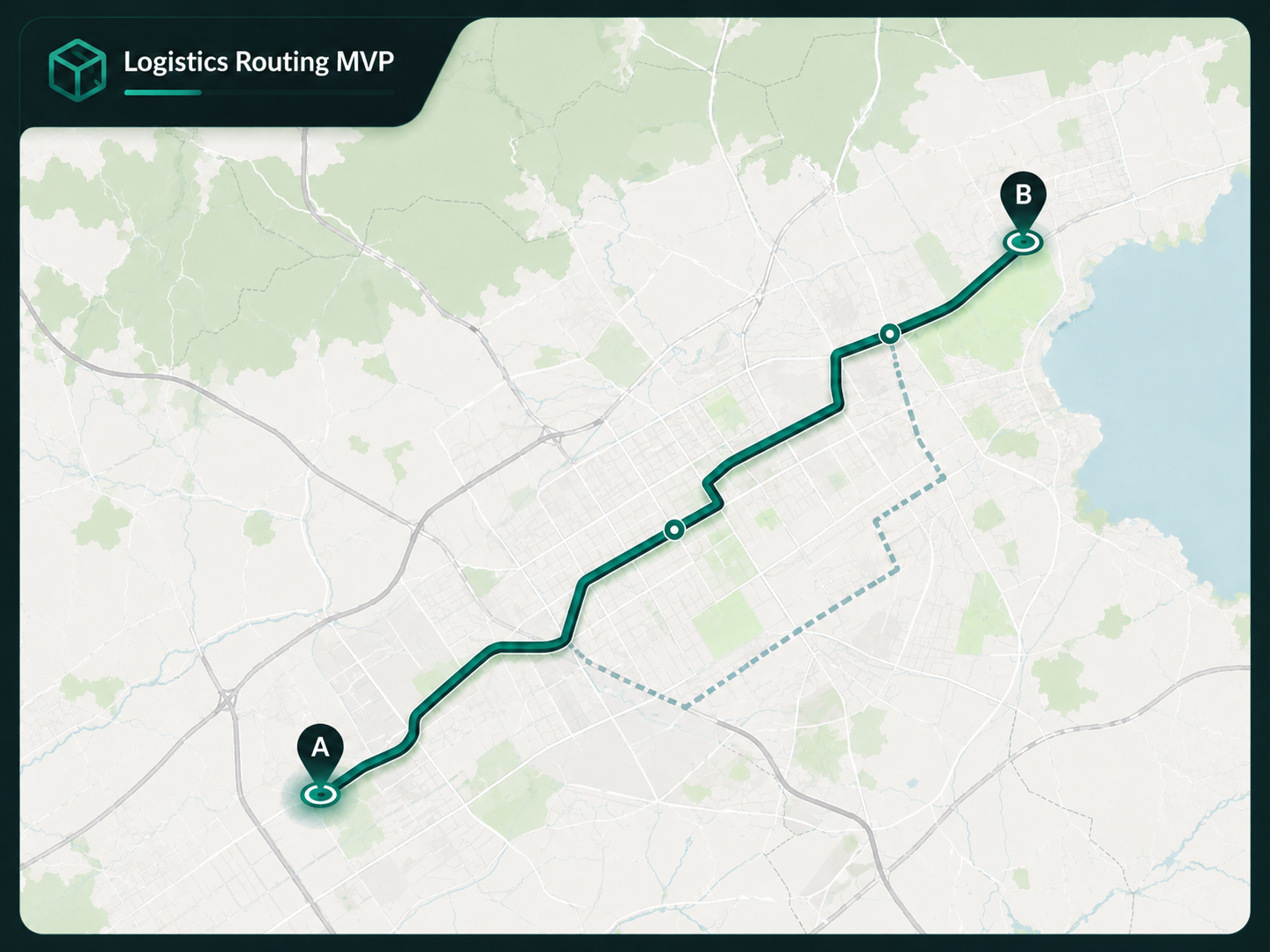 Logistics Routing MVP interface showing route alternatives, blocked zones, and route summary